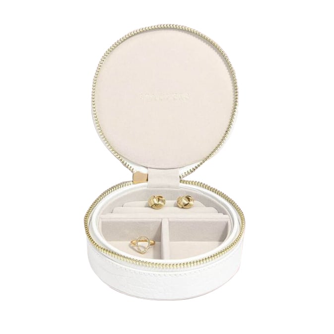 Okrúhle cestovné puzdro na šperky bielej