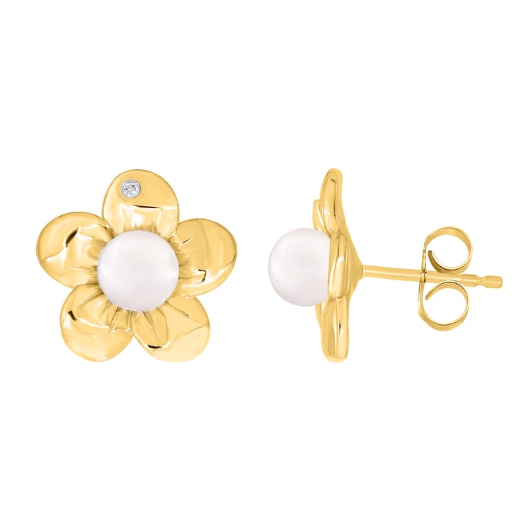 Jemné náušnice v tvare kvetu s bielou perlou a lab-grown diamantom Abhishek 165233