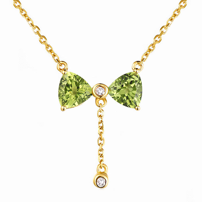 Zlatá olivínová mašlička s diamantmi v náhrdelníku Tinies