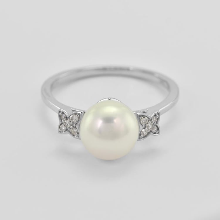 Perlový prsteň s diamantmi z bieleho zlata 45160