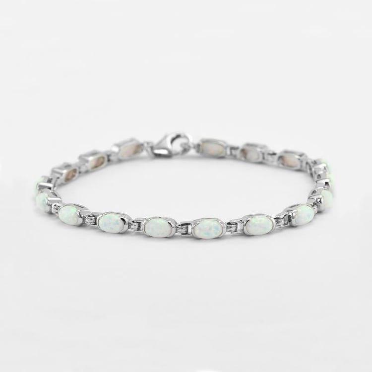 Strieborný náramok s bielymi opálmi 47494