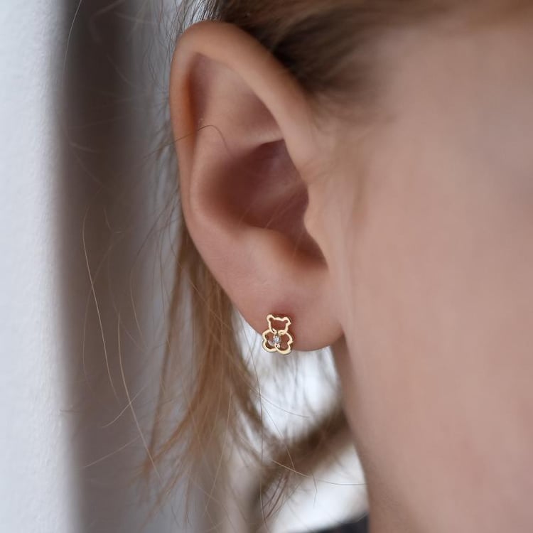 Zlaté náušnice medvedíky s diamantmi 39005