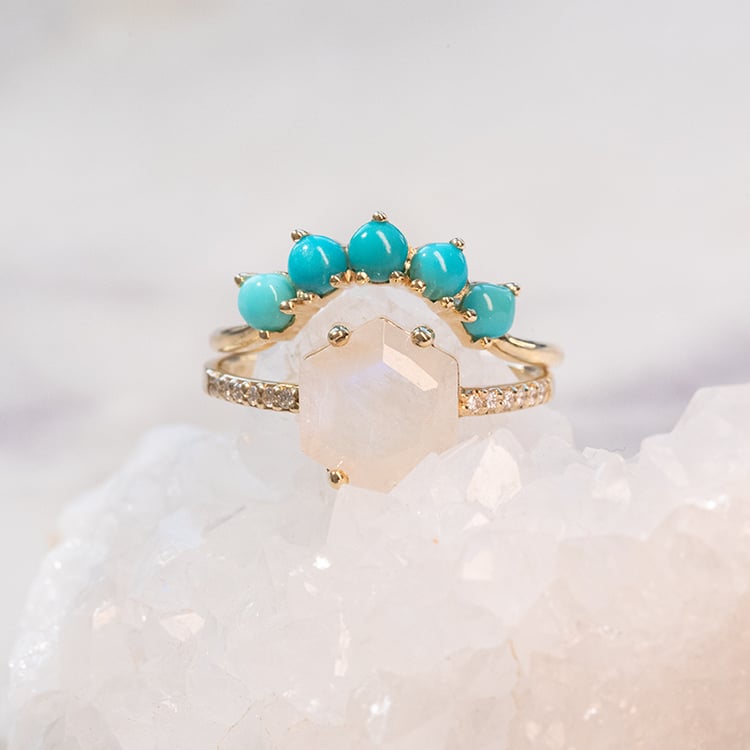 Set prsteňov zo zlata s mesačným kameňom a tyrkysmi Avani 99261