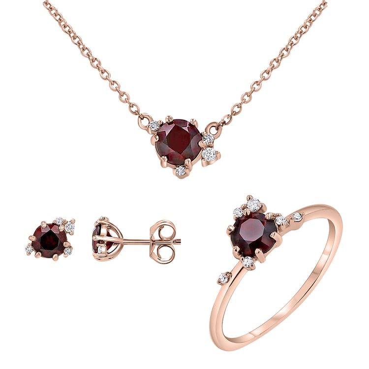 Cluster kolekcia šperkov s českými granátmi a diamantmi Odette 145696