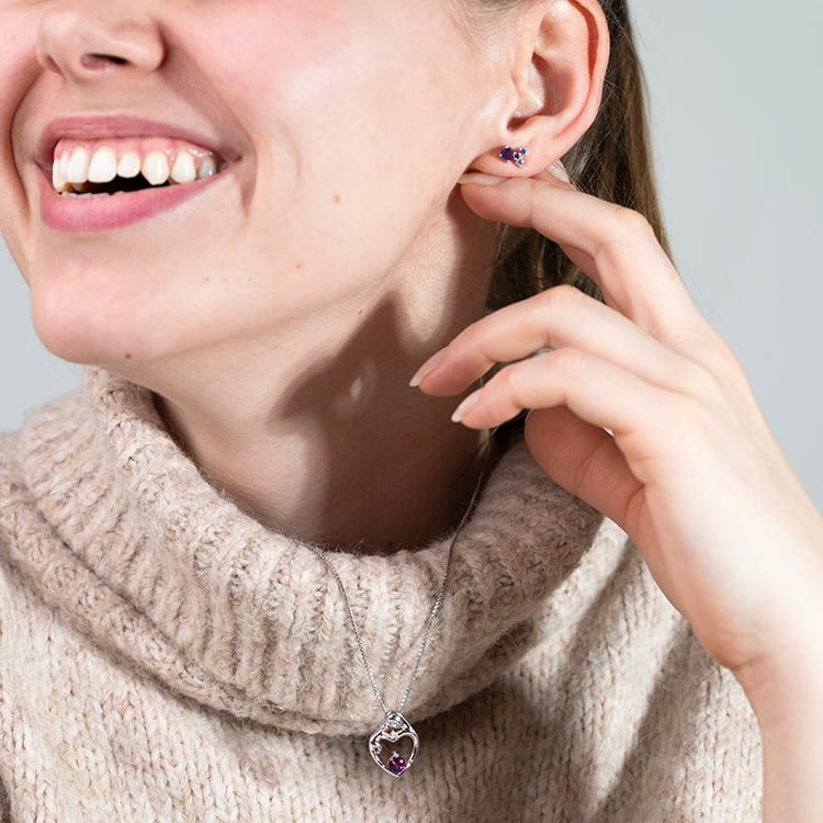 Strieborné cluster náušnice s ametystmi a drahokamami Kerrie 150966