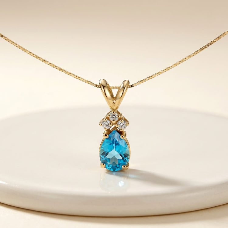 Slza so švajčiarskym topásom v zlatom prívesku s lab-grown diamantmi Mel 169154