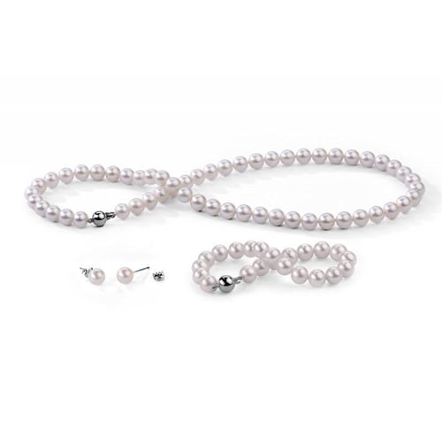 Zlatý set s bielymi 7-7.50mm perlami Delcea