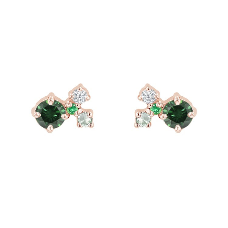 Cluster náušnice so zelenými diamantmi, zafírmi, tsavorit granátmi a moissanitmi Kerrie 124686