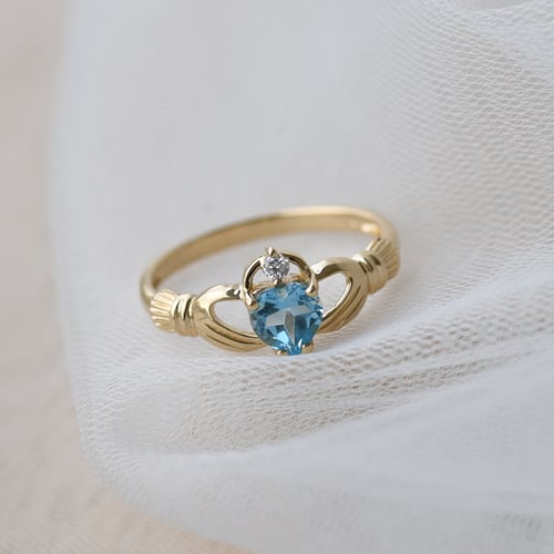 Zlatý claddagh prsteň s topásom a diamantom Valma