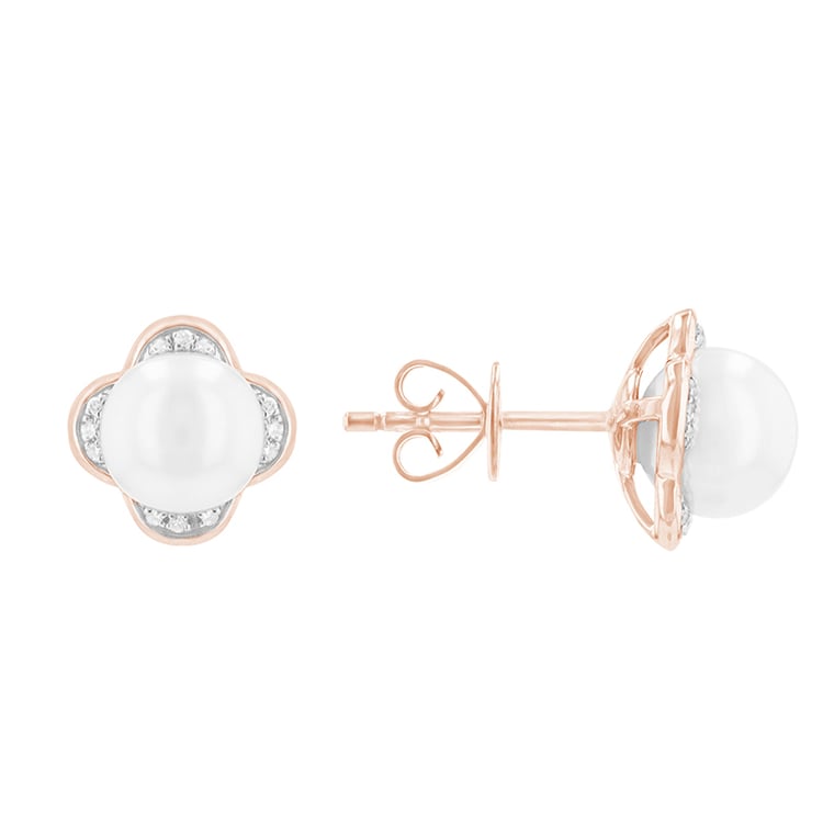 Perlové náušnice v tvare kvietkov s diamantmi Florea 100313