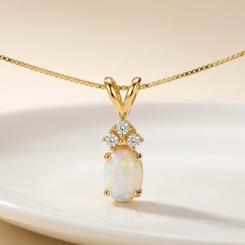Zlatý prívesok s bielym opálom a lab-grown diamantmi Tamasyna