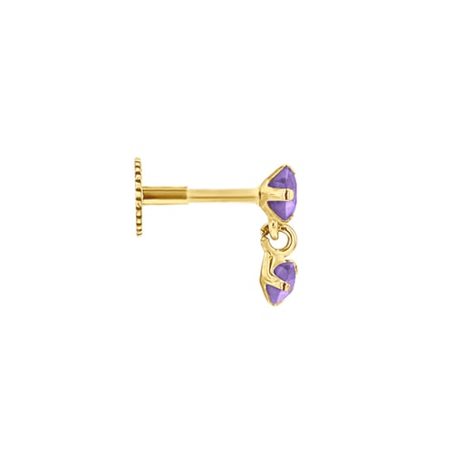 Zlatá piercing náušnice s ametystmi Dyre