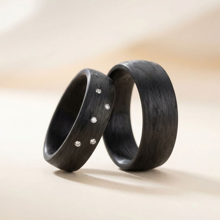 Ploché karbónové svadobné obrúčky s diamantom Lola 166550