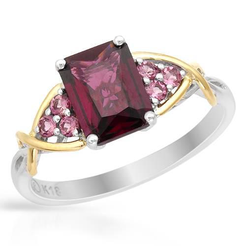 Zlatý prsteň s granátom a turmalínmi Kiana