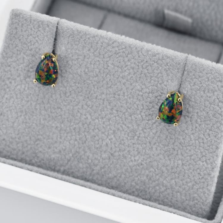 Čierne opálové slzy v náušniciach zo zlata 43720