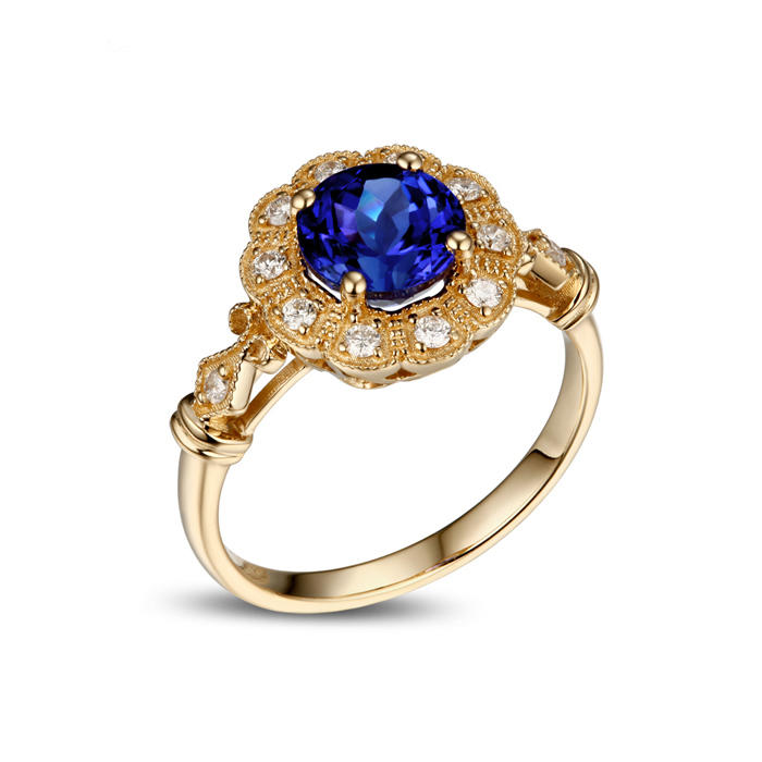 Vintage zásnubný prsteň s tanzanitom a diamantmi