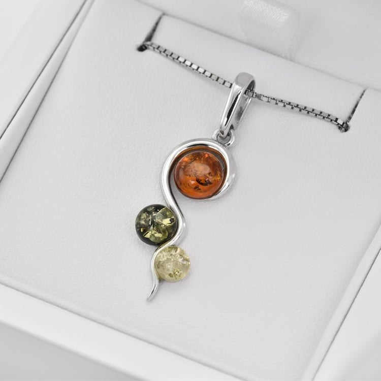 Strieborná kolekcia šperkov s farebnými jantármi 26558