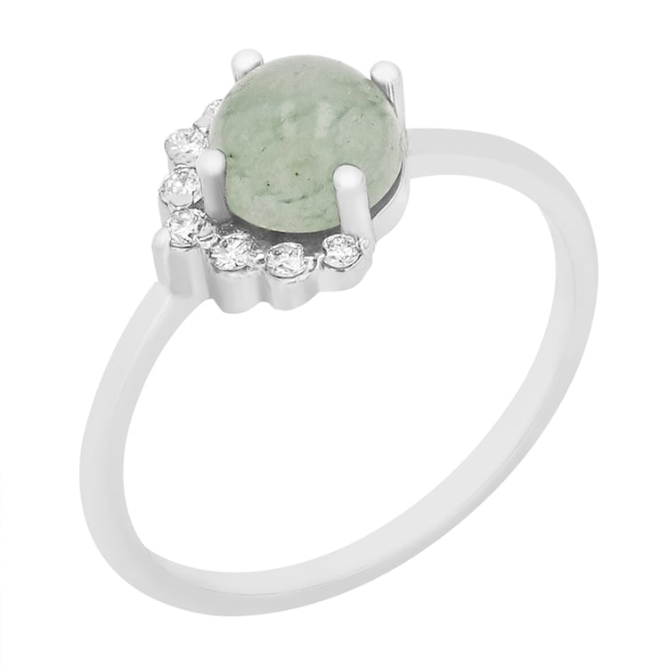 Prsteň s avanturínom a diamantmi z bieleho zlata