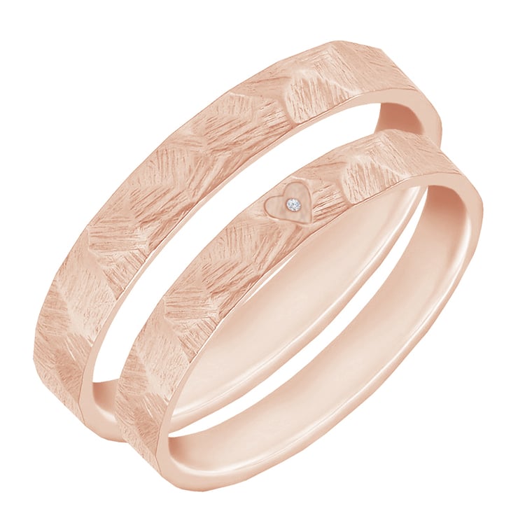 Tepané a škrabané snubné prstene so srdcom a diamantom Harri