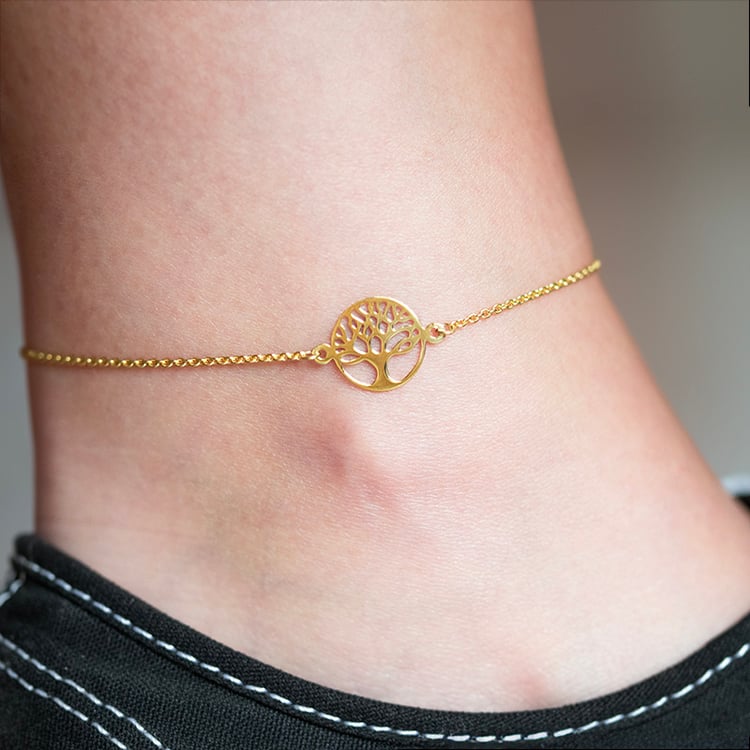 Zlatý náramok na nohu so stromom života Colley 140794