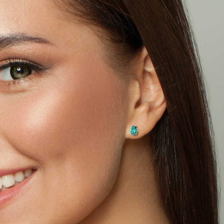 Zlaté náušnice s pear lab-grown paraiba turmalínom Ida 135847