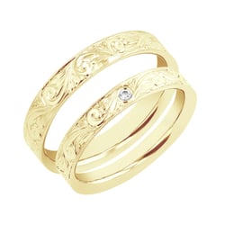 Vintage svadobné obrúčky s gravírovaním a diamantom Bolton