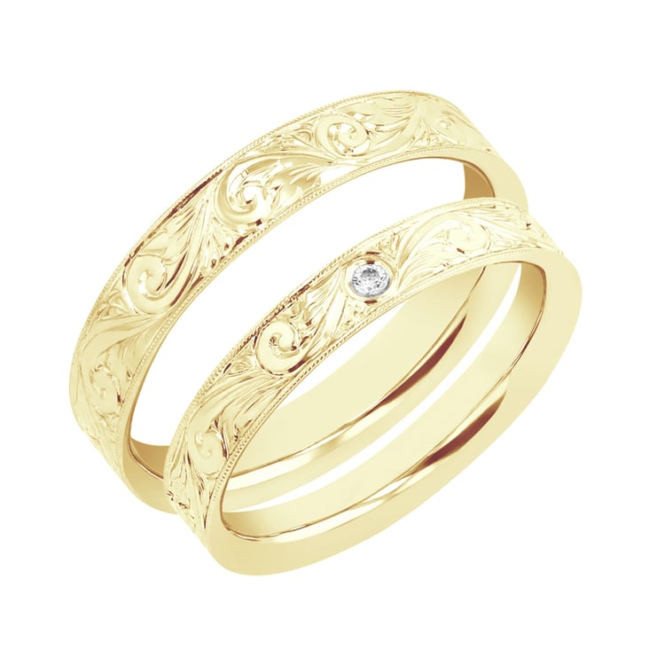 Vintage svadobné obrúčky s gravírovaním a diamantom Bolton 98399