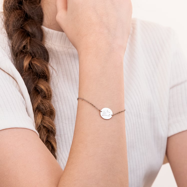 Strieborný náramok Malý princ s líškou a gravírom 122296