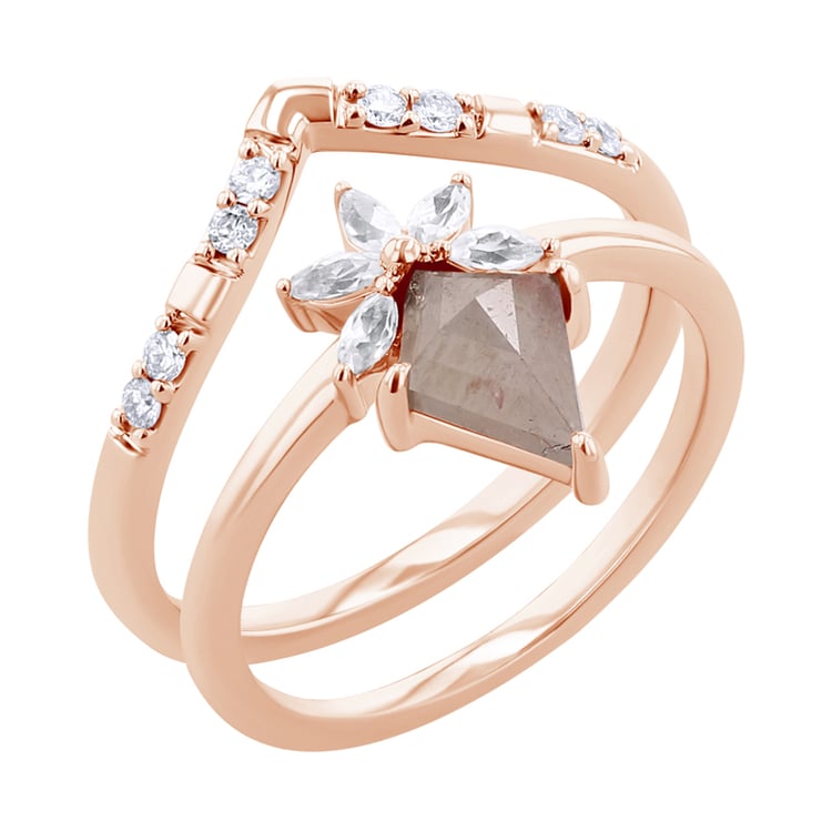 Set prsteňov so salt and pepper diamantom, lab-grown diamantmi a moissanitmi Madii 125889