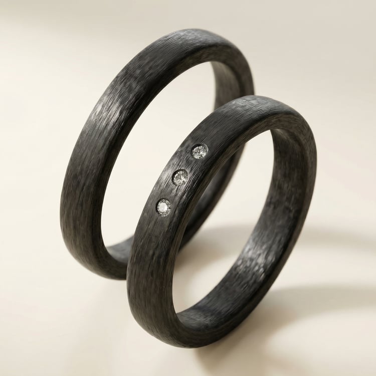 Ploché karbónové svadobné obrúčky s diamantom Dammu 166662