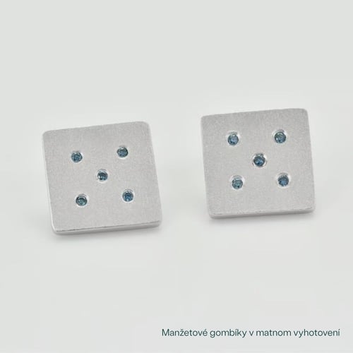 Strieborné manžetové gombíky s modrými diamantmi Abrami