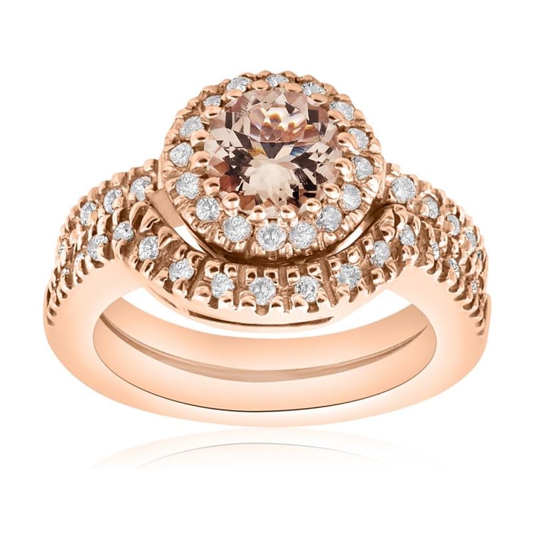 Svadobné set prsteňov s morganitom z ružového zlata s diamantmi