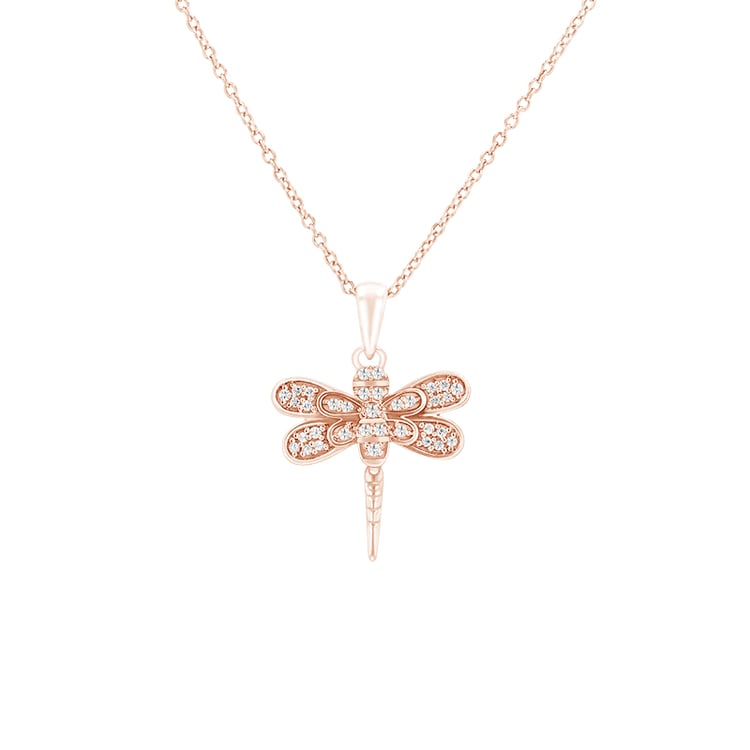 Prívesok v tvare diamantové vážky z ružového zlata