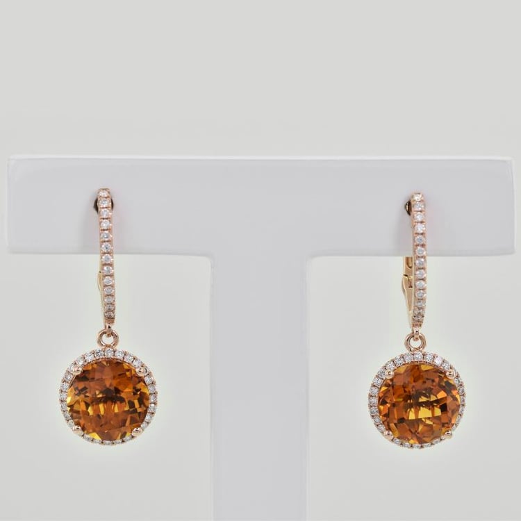 Zlaté náušnice s citríny a diamantmi 3666