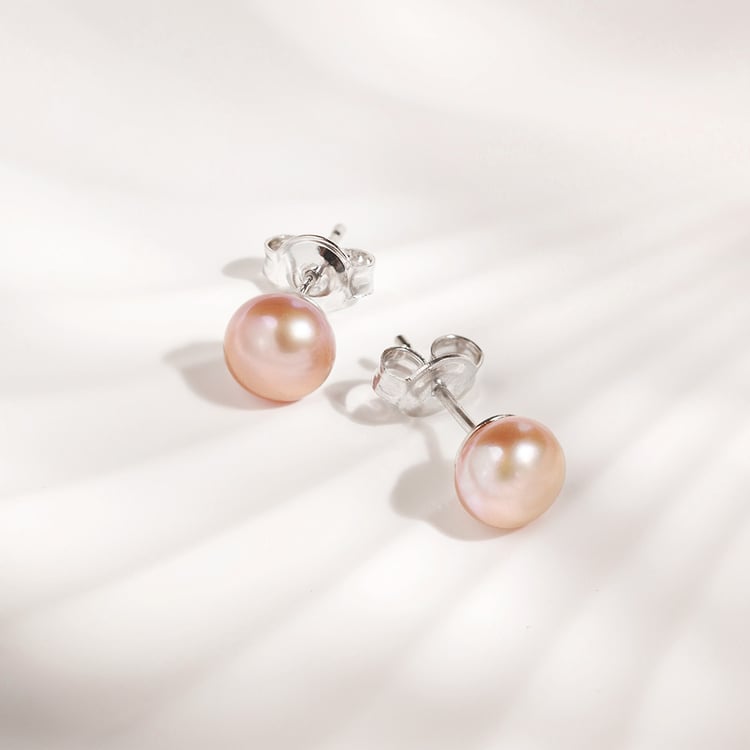 Strieborné napichovacie náušnice s levanduľovými perlami 158380