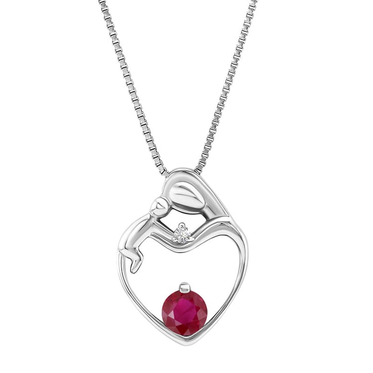 Strieborný prívesok matka a dieťa s rubínom a diamantom