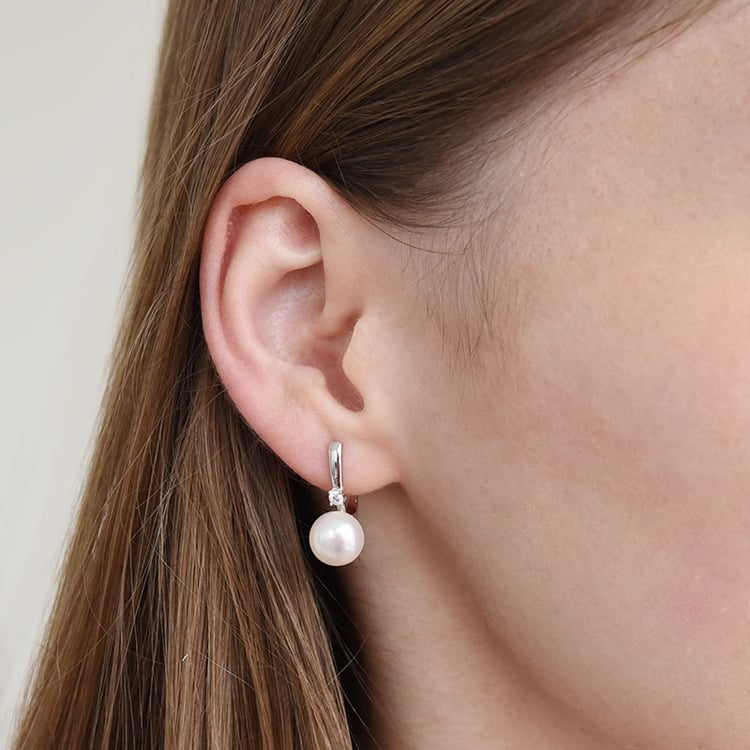 Strieborné náušnice s perlami a zirkónmi 88046