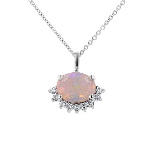Half halo prívesok s oválnym opálom a diamantmi Fursey