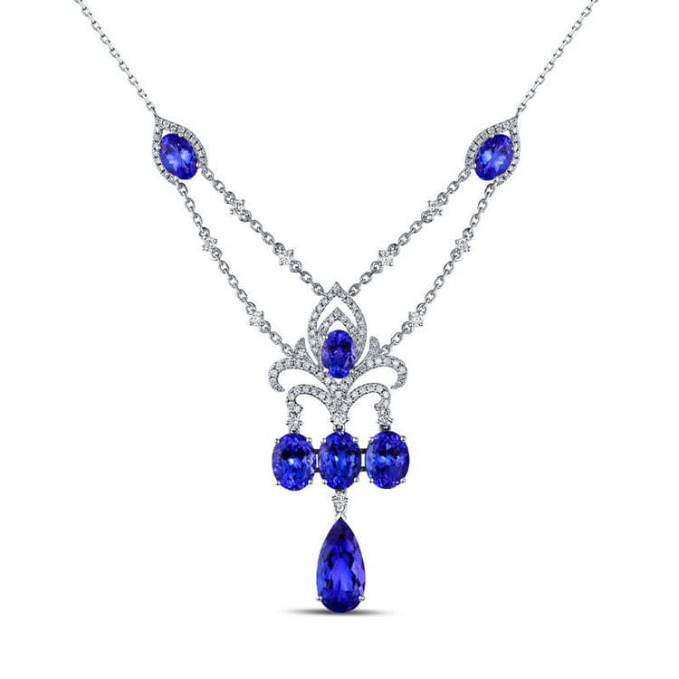 Zlatý tanzanitový náhrdelník plný diamantov Ranies 9833