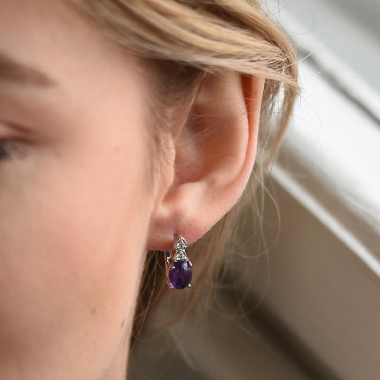 Strieborné visiace náušnice s ametystmi 49320