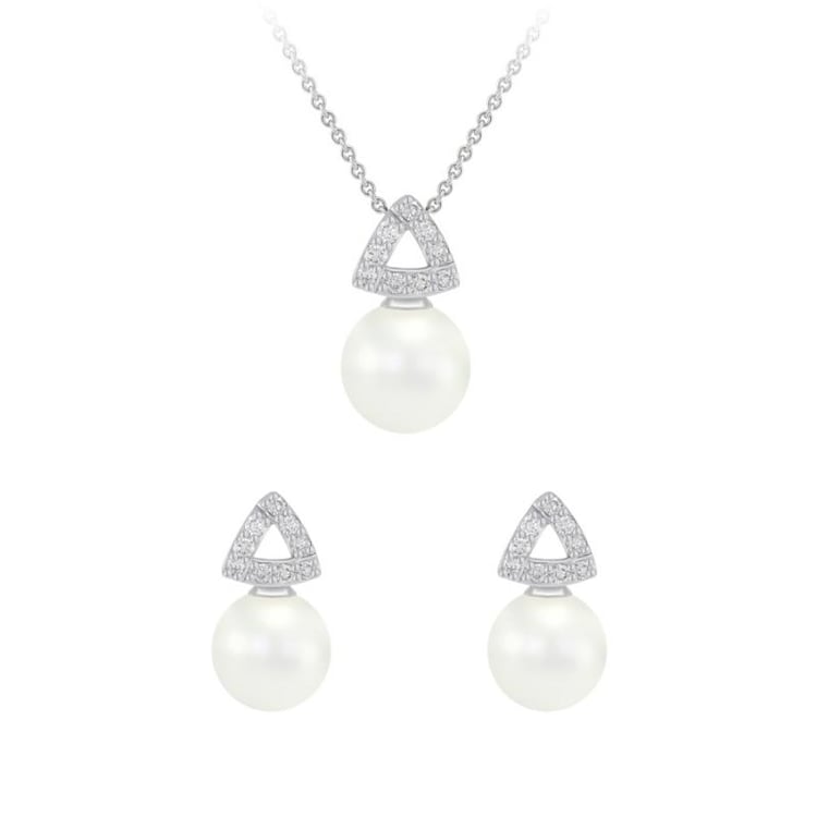 Zlatá kolekcia s perlami a diamantovými trojuholníkmi