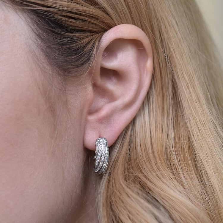 Polkruhové náušnice plné trblietania v šikmých prúžkoch Piazzola 29347