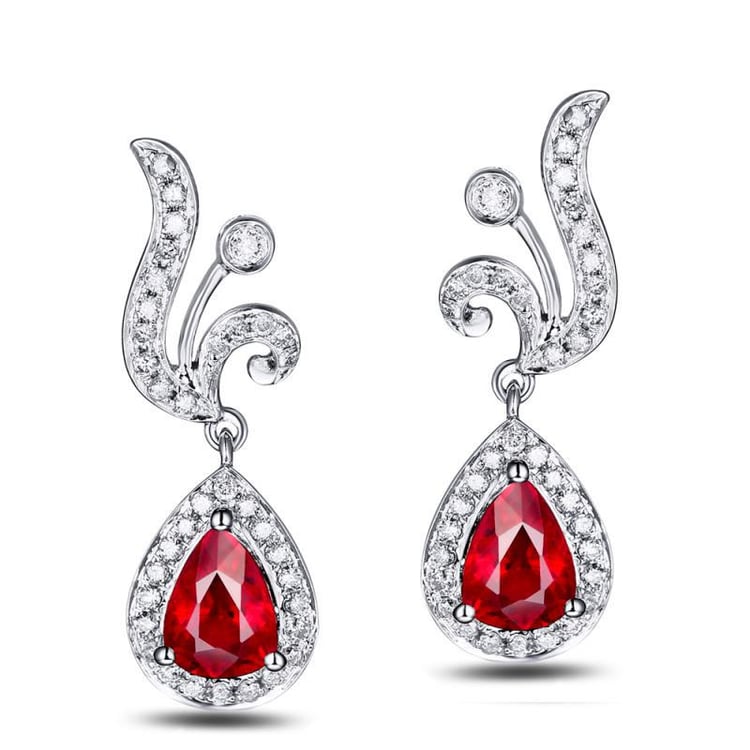 Náušnice z bieleho zlata s rubínmi a diamantmi Firuzeh
