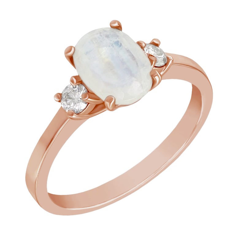 Zlatý prsteň s moissanitmi a s mesačným kameňom 58172