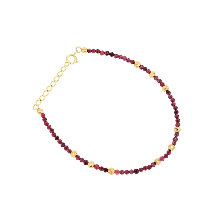 Strieborný pozlátený náramok s granátovými korálkami Roxa