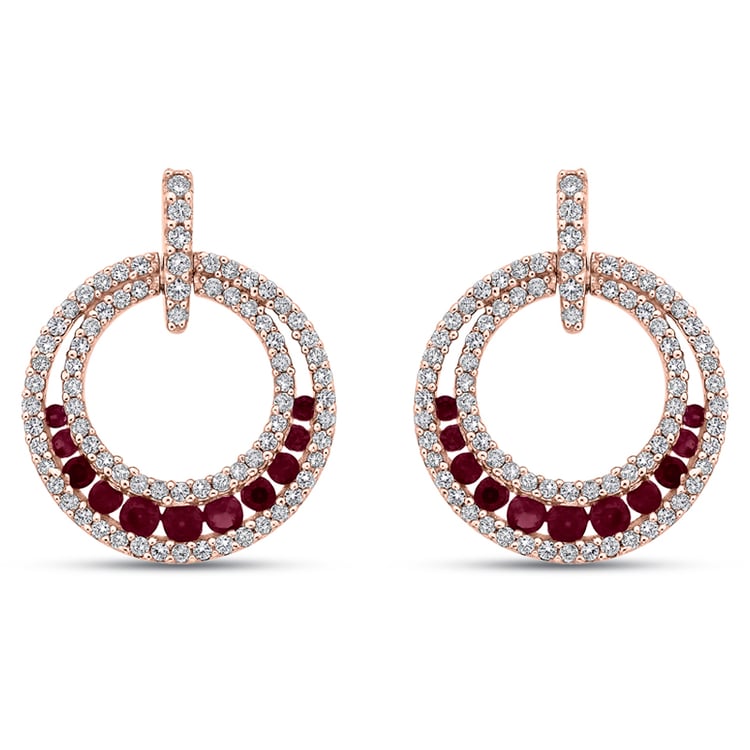 Zlaté náušnice s diamanty a rubíny