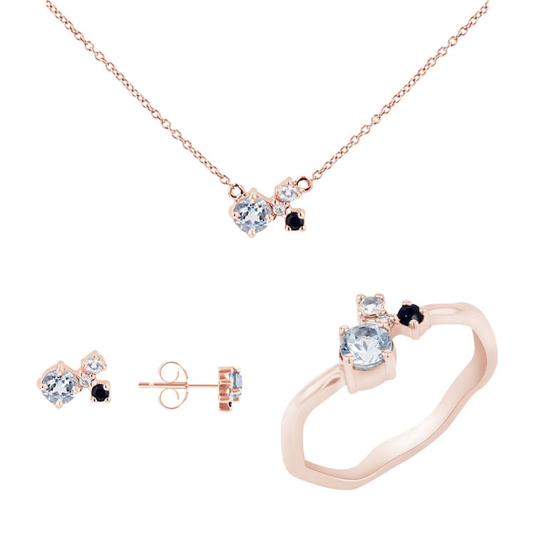 Strieborná kolekcia šperkov s akvamarínmi, zafírmi, mesačnými kameňmi a diamantmi Halli