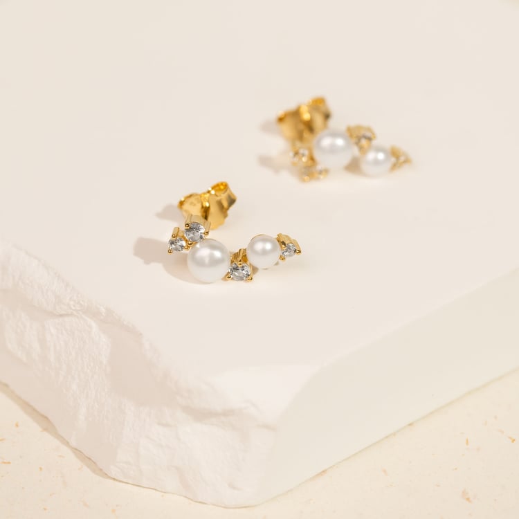 Strieborné perlové náušnice s bielym topásom Anita 163942