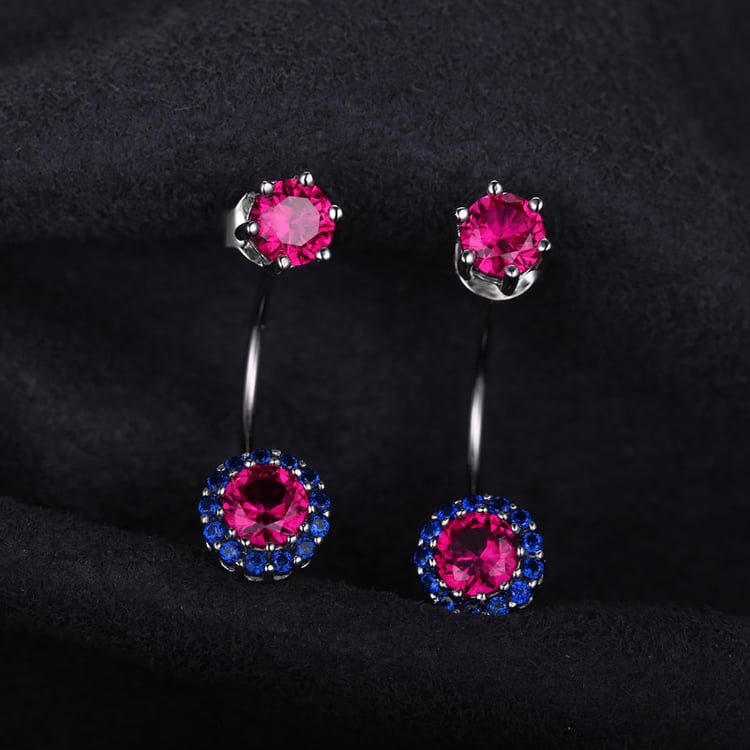 Strieborné náušnice 2 v 1 s rubínmi 18846