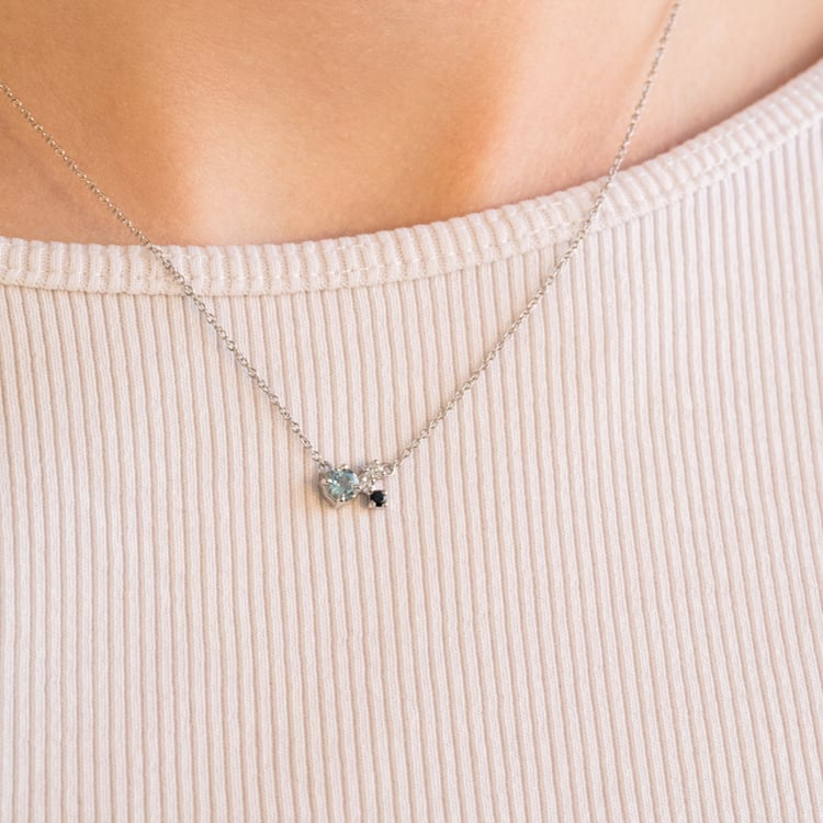 Cluster náhrdelník s akvamarínom, zafírom, mesačným kameňom a diamantom Millie 101110